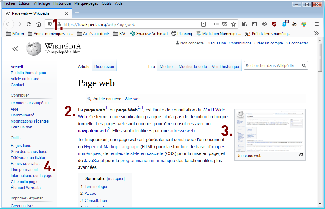 Un exemple de page web : l'article Page web sur la version française de Wikipédia