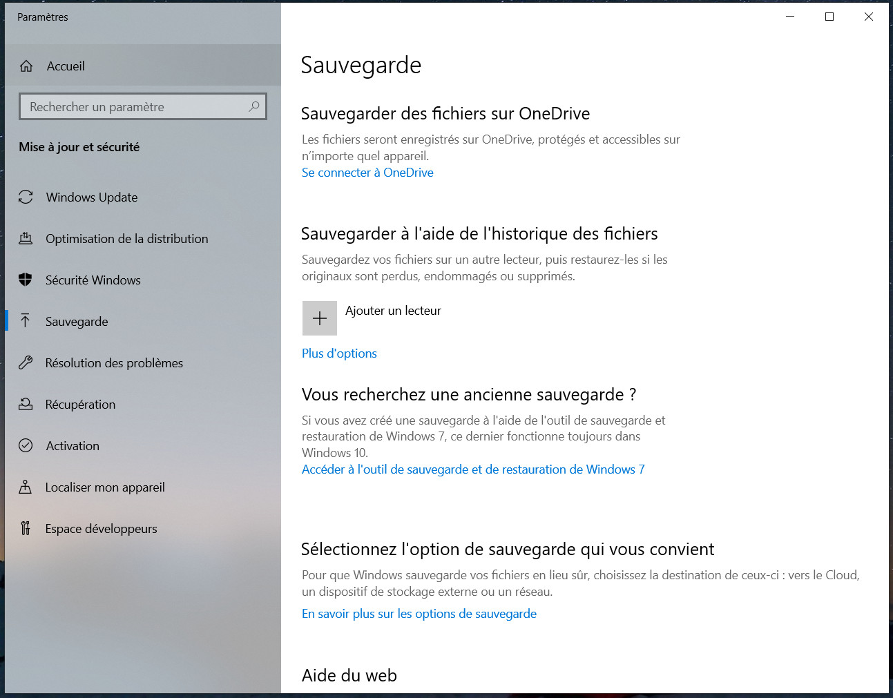 L'outil de sauvegarde de Windows 10