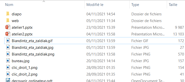 Fichiers dans l'explorateur de Windows 10