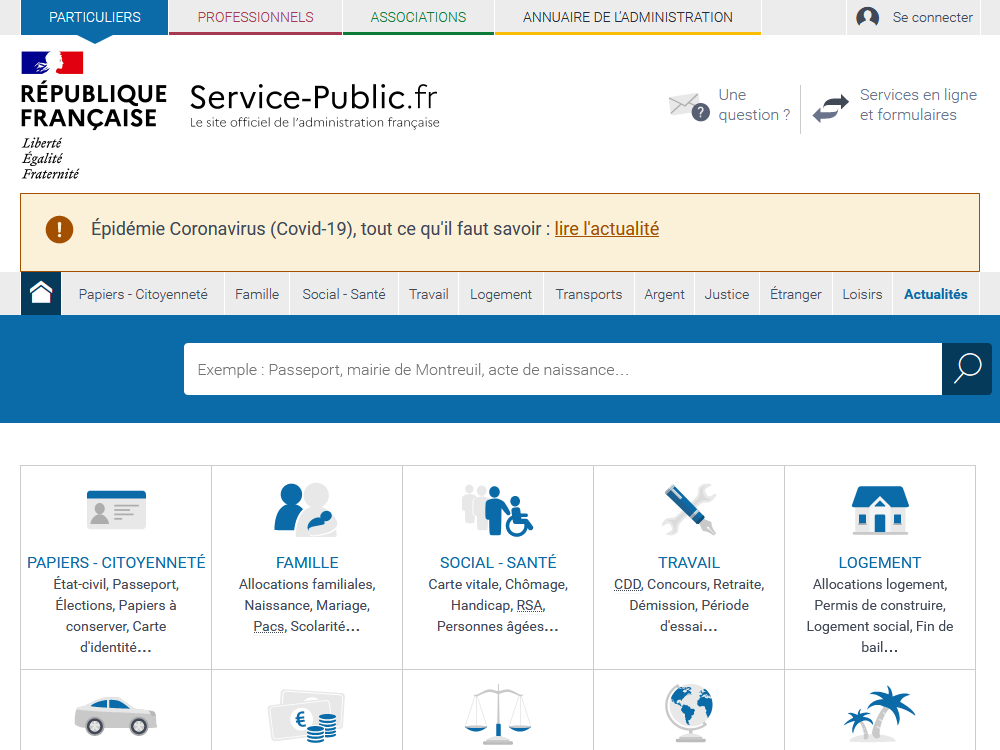 Le site officiel Service-public.fr recense les adresses des diverses démarches en ligne